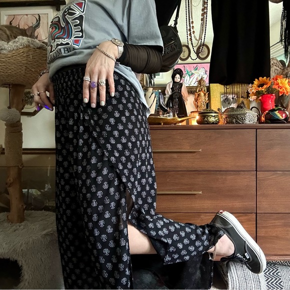 blue island 💯 rayon black & white boho print coverup pants / size large - Picture 2 of 5